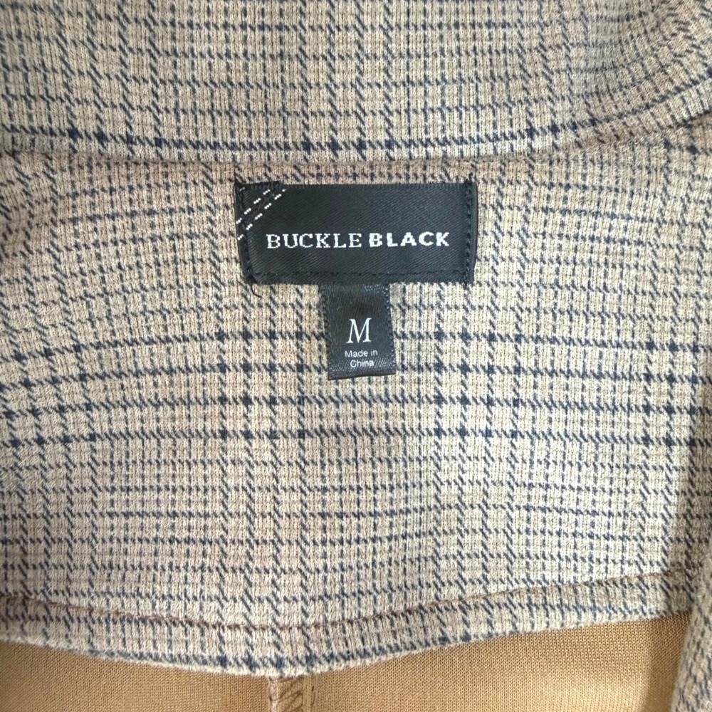 BUCKLE BLACK Plaid Trench Flyaway Jacket Brown Faux Suede Raw Edge Pocket Size M - Picture 4 of 9
